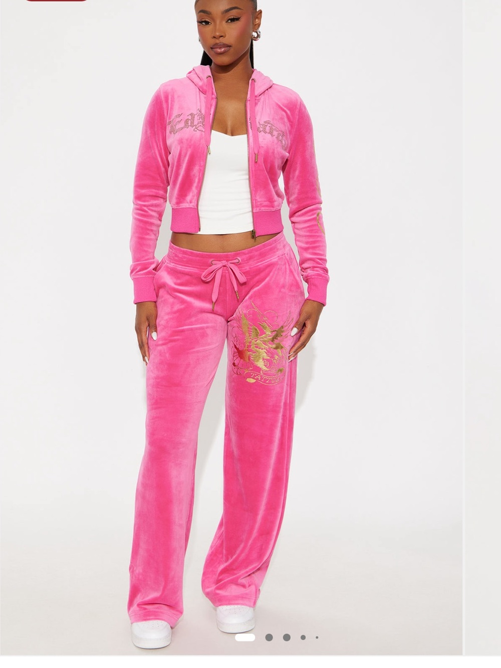 Ed Hardy Pink Velour Hoodie and Wide-Leg Pants Set
